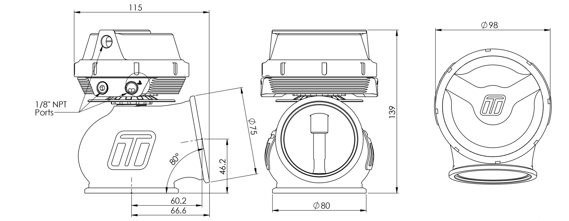 Turbosmart GenV WG60 PowerGate60 14psi externes Wastegate