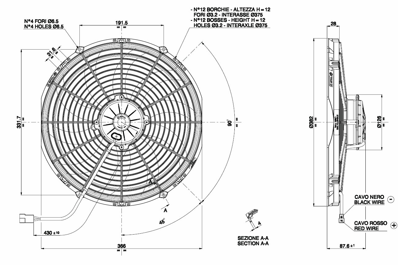 Ventilateur de radiateur D382 - D350 aspirant SPAL