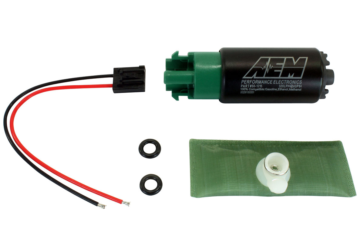 320lph high flow fuel pump with hook and offset inlet AEM