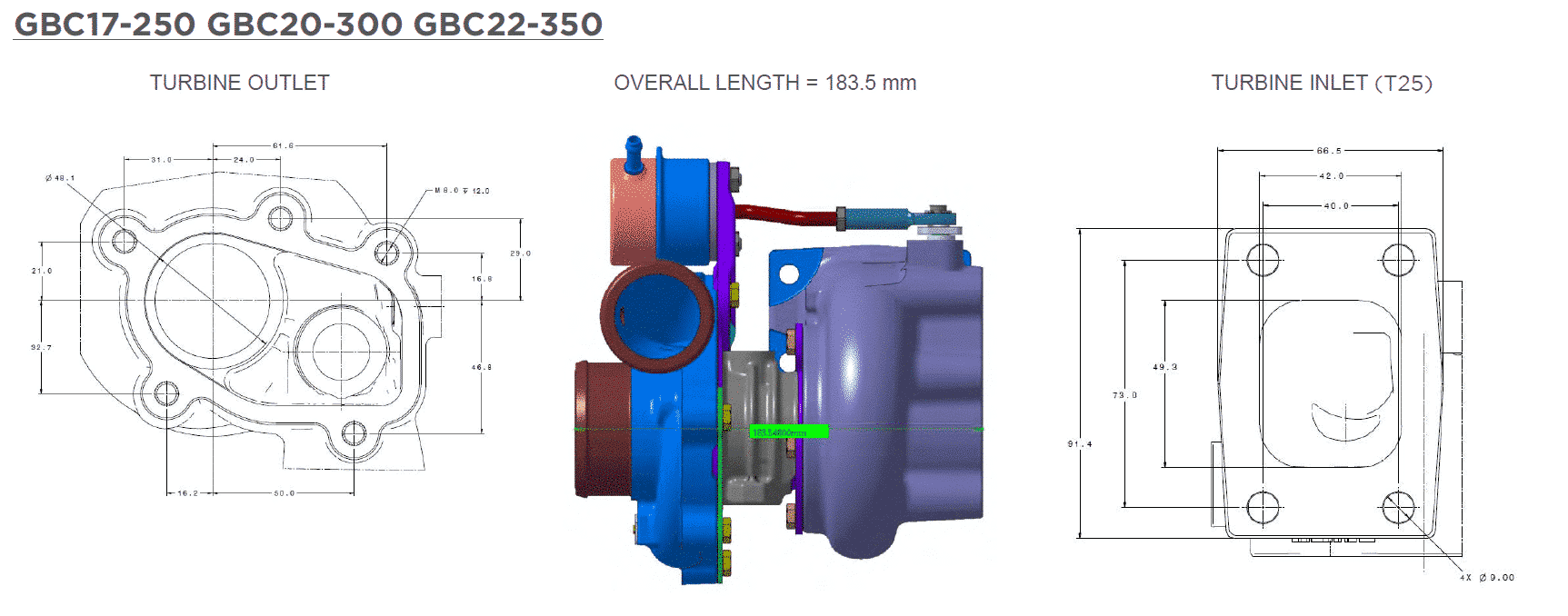 Garrett GBC22-350 turbocompresseur 0.64 A/R IWG