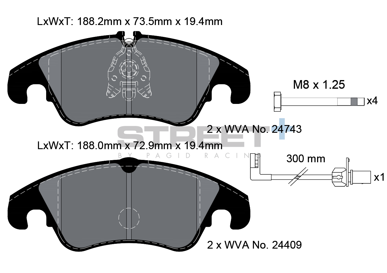 Audi Racing plaquettes de frein VA 8094 Street+ PAGID