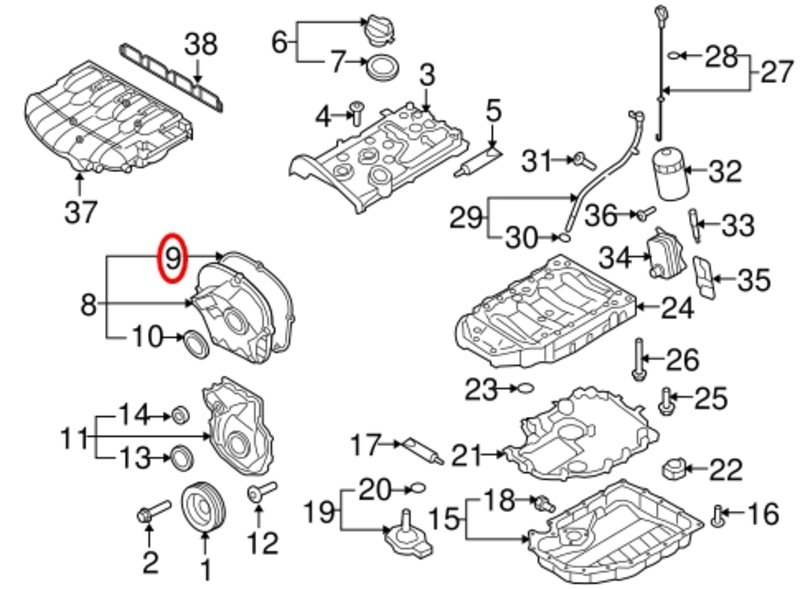  2.0 TSI EA888 Gen.3 MQB joint Couvercle du boîtier de commande