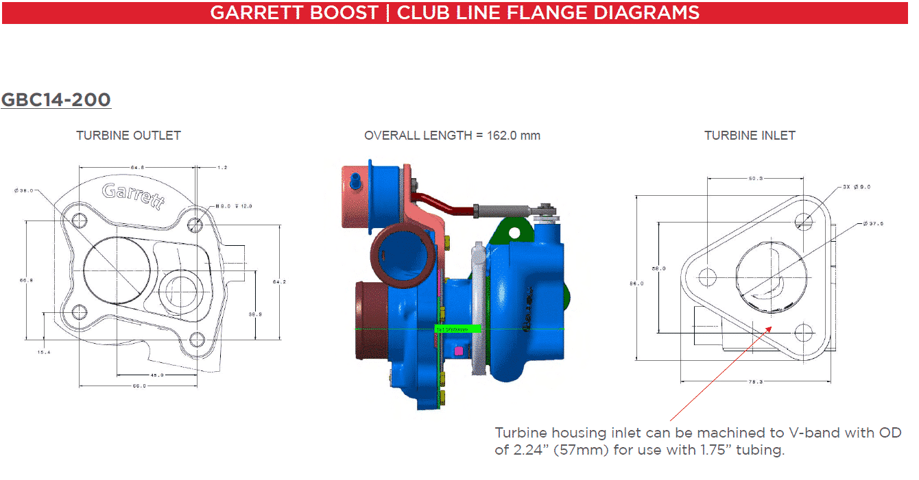 Garrett GBC14-200 turbocompresseur 0.45 A/R IWG